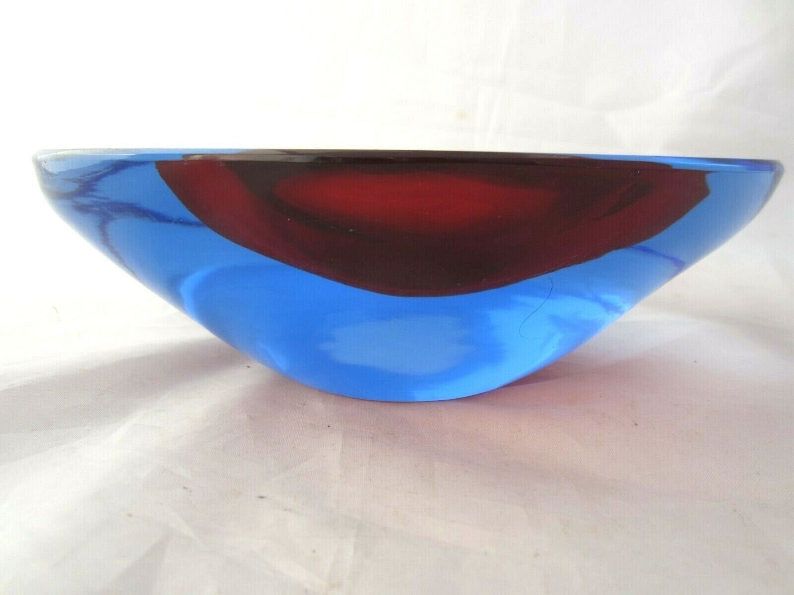 Da Ros Cenedese Art Glass Designer Bowl Sommerso Blue / Red Space Age Murano photo for sale