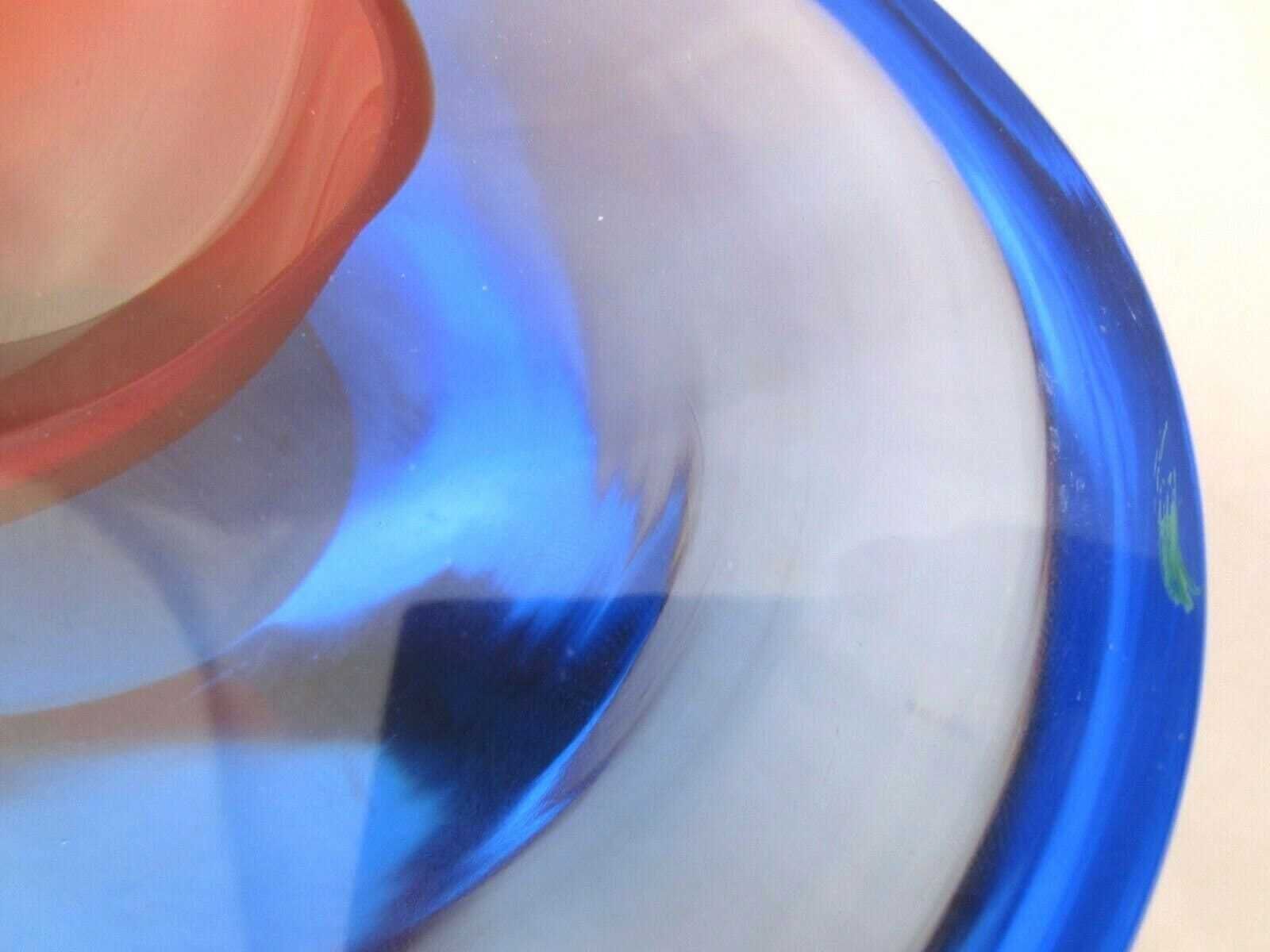 Da Ros Cenedese Art Glass Designer Bowl Sommerso Blue / Red Space Age Murano photo vinterior