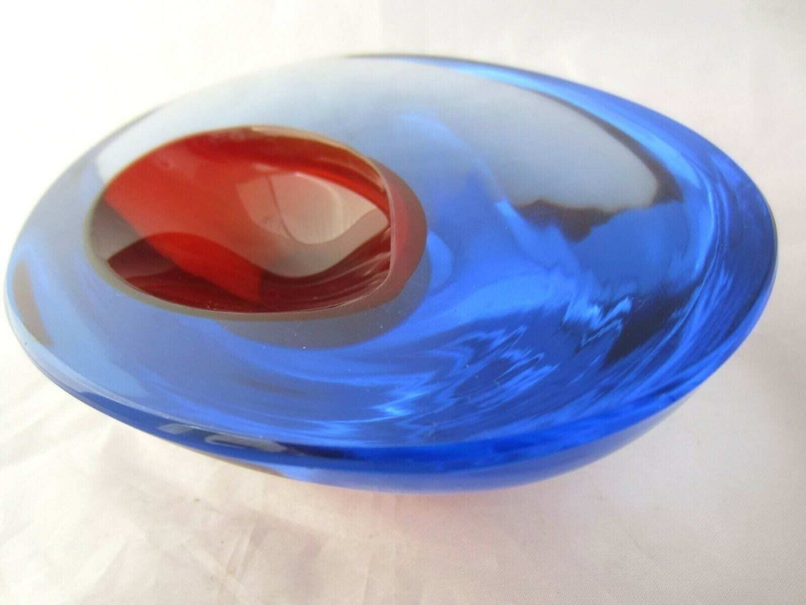 photo furniture Da Ros Cenedese Art Glass Designer Bowl Sommerso Blue / Red Space Age Murano