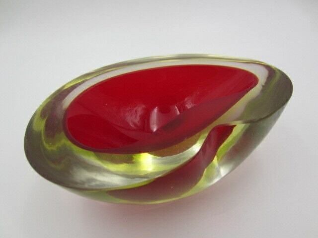 Kidney Shape Murano Sommerso Geode Red Art Glass Bowl "The Glowing Uranium Bowl" photo furniture