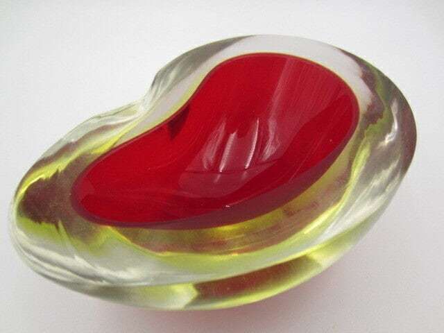 Kidney Shape Murano Sommerso Geode Red Art Glass Bowl "The Glowing Uranium Bowl" photo 142.0