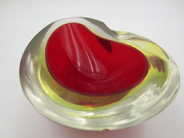 photo furniture Kidney Shape Murano Sommerso Geode Red Art Glass Bowl "The Glowing Uranium Bowl"