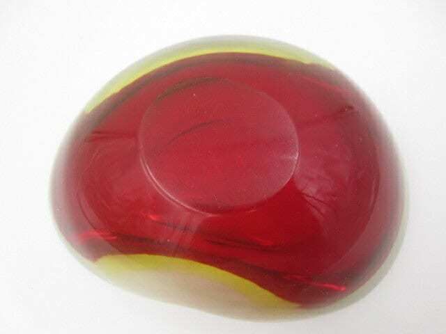 photo for sale Kidney Shape Murano Sommerso Geode Red Art Glass Bowl "The Glowing Uranium Bowl"