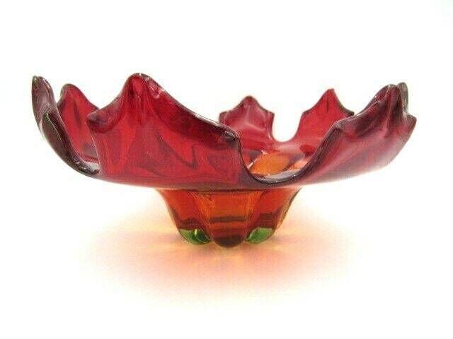 Flame Sculpture Bowl Modernist Mcm Murano Sommerso Amberina Uranium Art Glass photo for sale