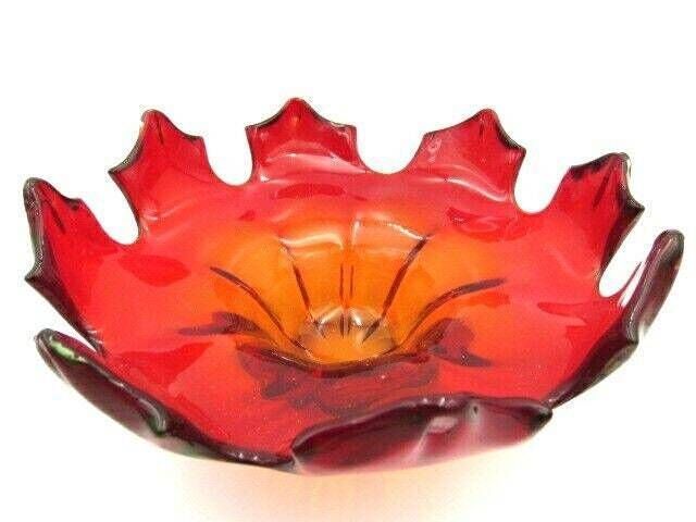 Flame Sculpture Bowl Modernist Mcm Murano Sommerso Amberina Uranium Art Glass photo buy