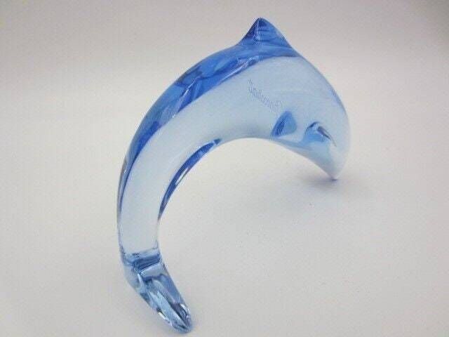 Baccarat France Blue Crystal Diving Dolphin Sculpture photo for sale