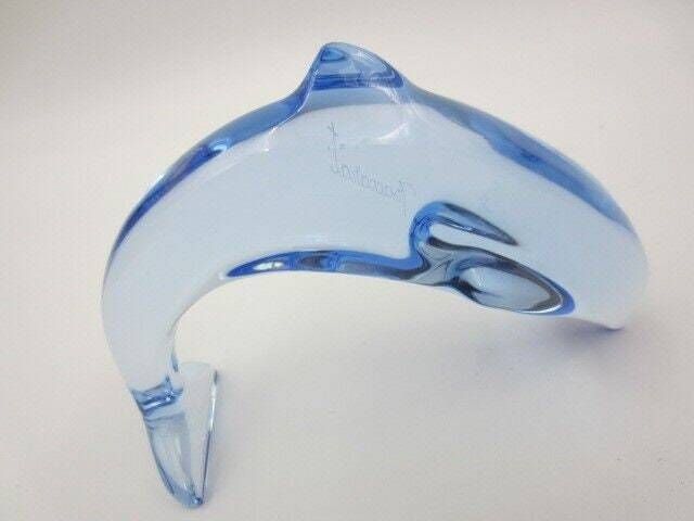 Baccarat France Blue Crystal Diving Dolphin Sculpture photo 132.0