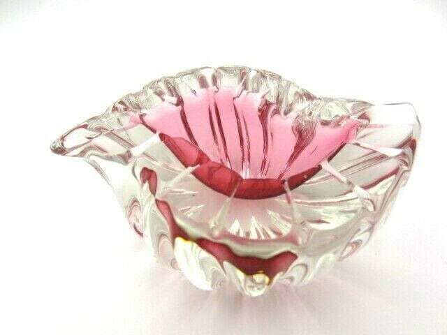 Oball Pink Teardrop Shaped Art Glass Geode Murano Sommerso Bowl