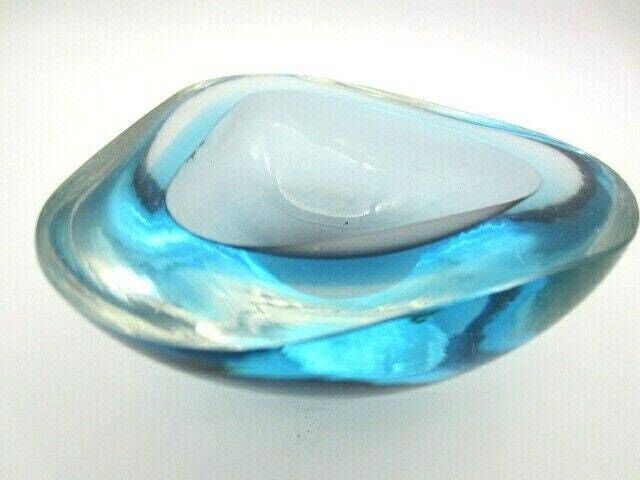 photo for sale Murano Poli Seguso Turquoise Reflective Green Glow Art Glass Sommerso Geode Bowl
