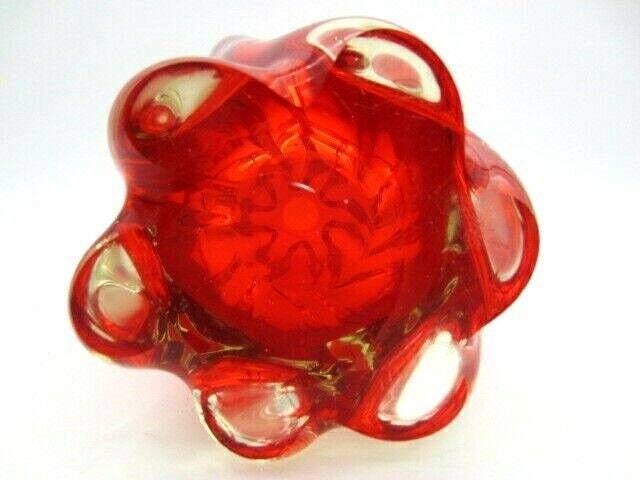 Murano Bright Red Glass Spiral Twist Vintage Sommerso Vase photo buy