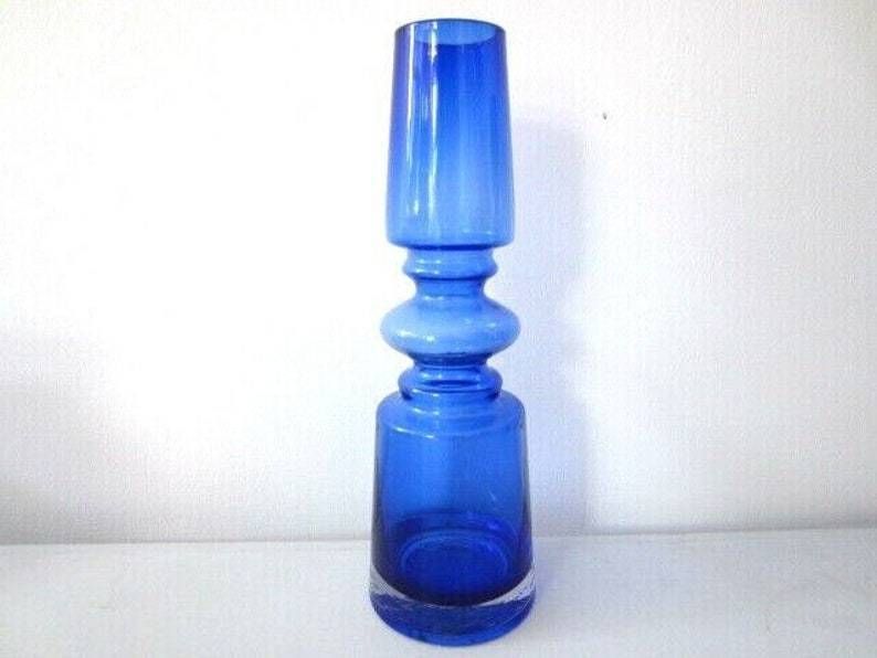 Scandinavian Riihimaki Style Blue Cased Hooped Glass photo furniture