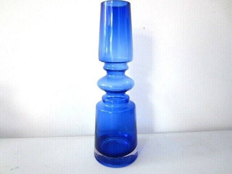 Scandinavian Riihimaki Style Blue Cased Hooped Glass photo for sale