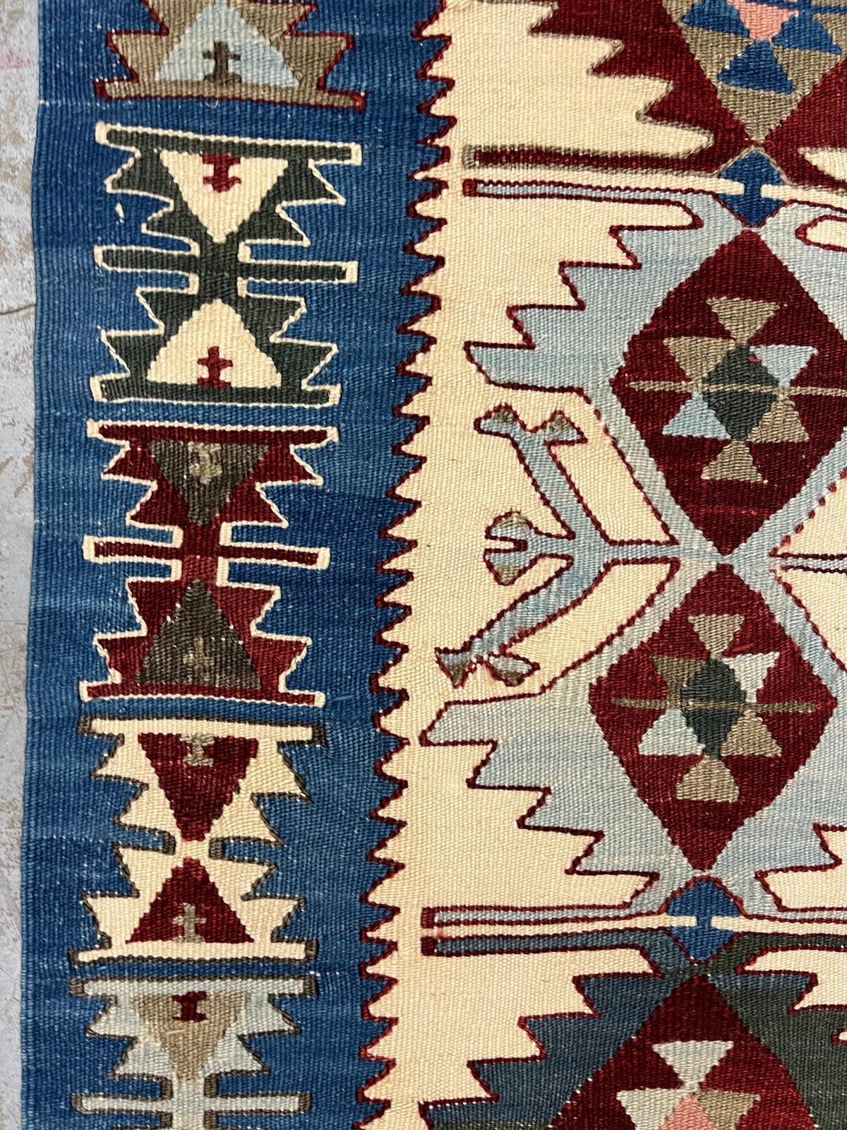Blue Kilim Rug Geometric Handmade Carpet Oriental Cream Tribal Rug photo 1899.99