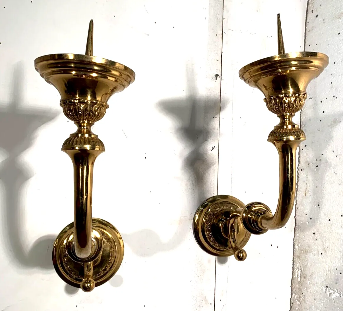 Pair Of Candlestick Sconces In Gilded Brass XX Century photo vintage