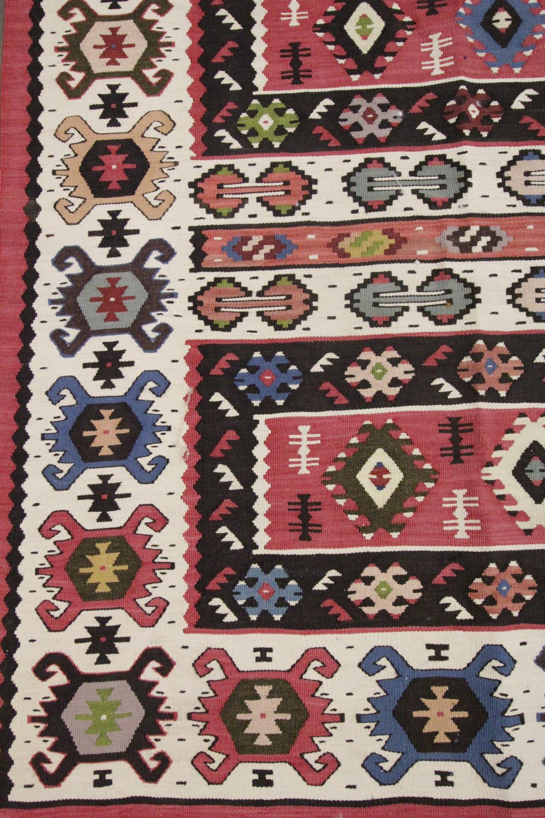 Traditional Antique Rug Pirot Kilim Handwoven Striped Wool Area Rug photo Textiles