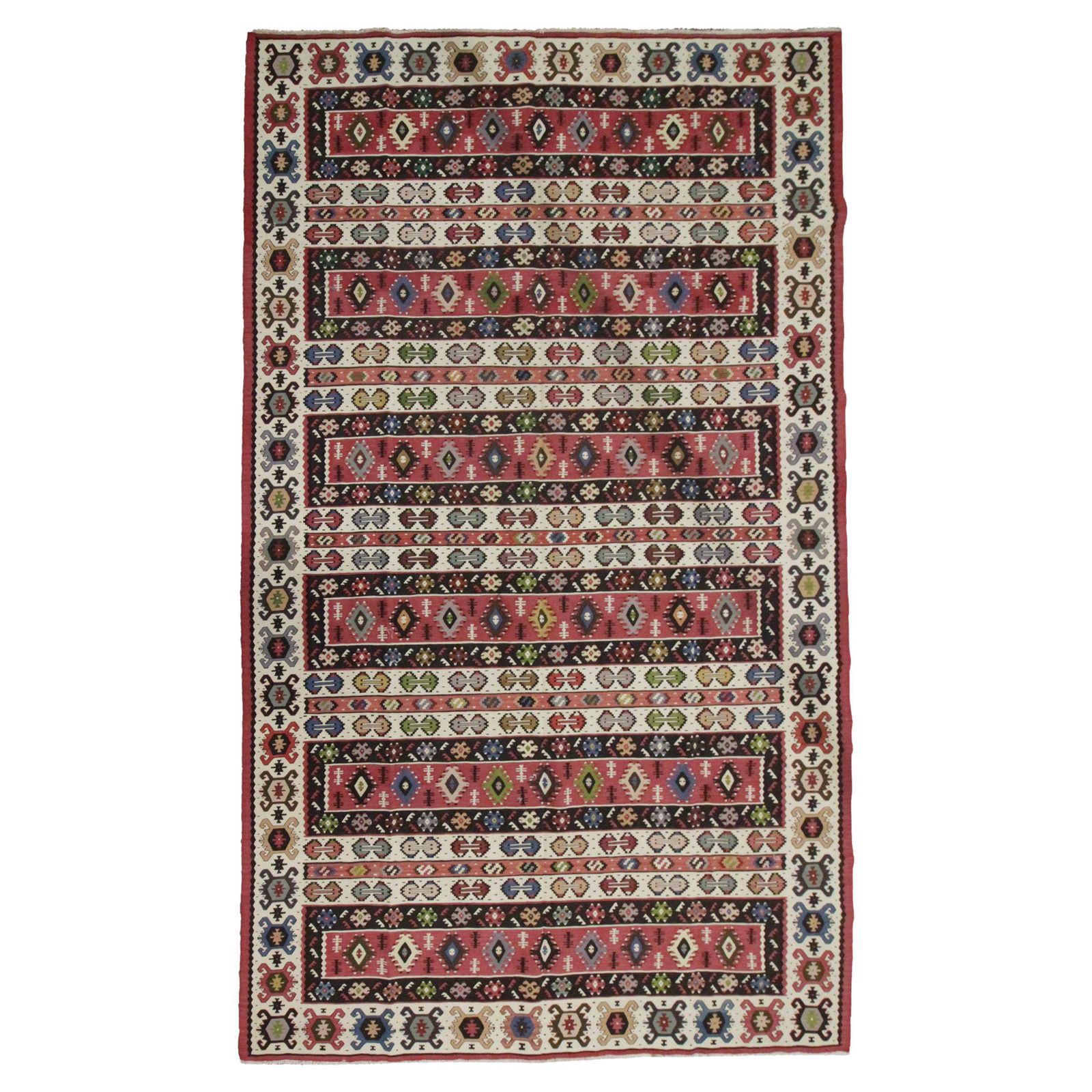 Traditional Antique Rug Pirot Kilim Handwoven Striped Wool Area Rug