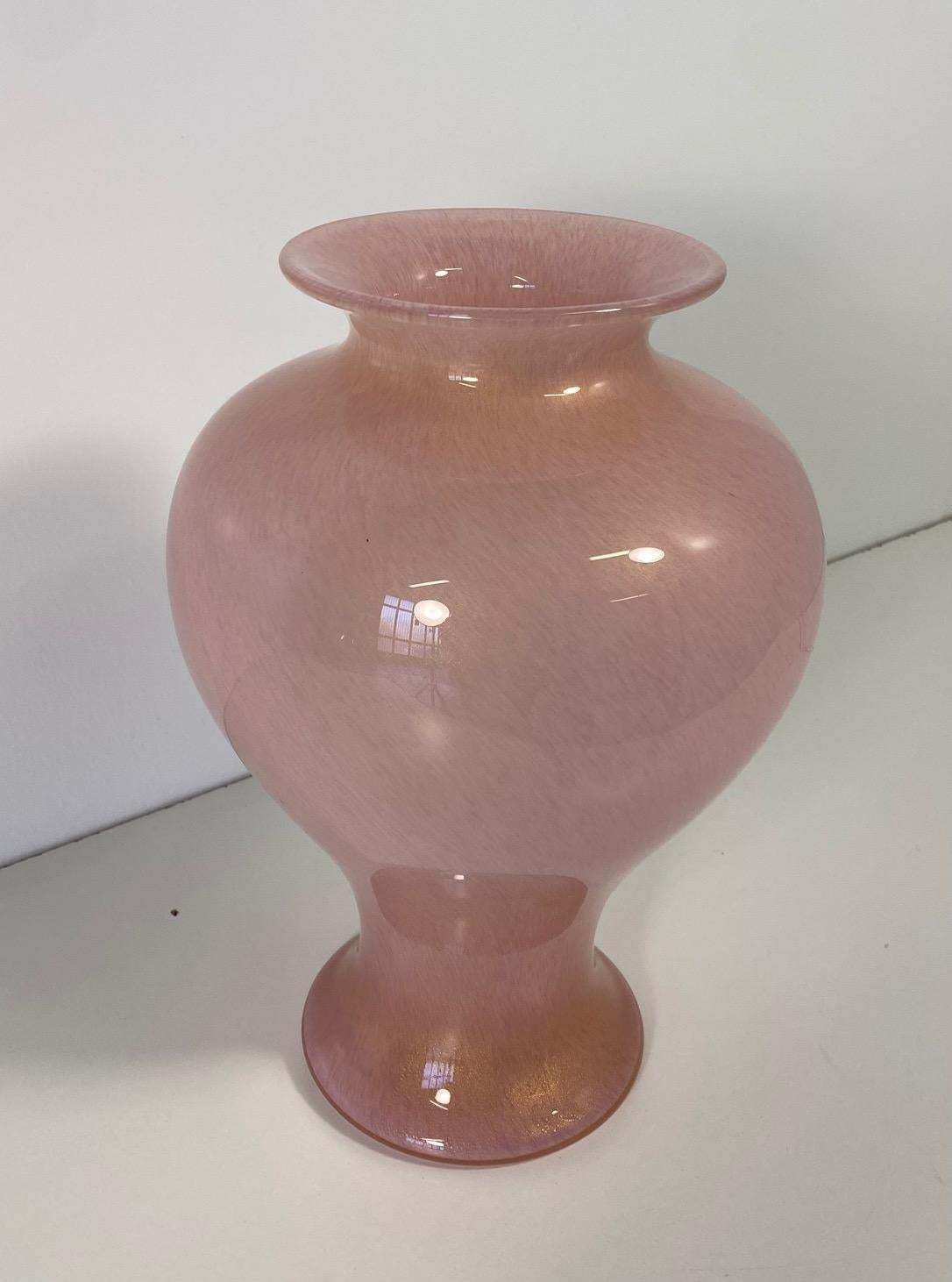 Italian Powder Pink And Gold Leaf Murano Glass Vase By Barovier & Toso photo furniture