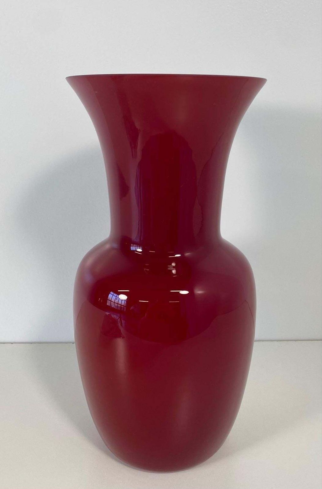 Italian Red And White Murano Glass Vase By Venini