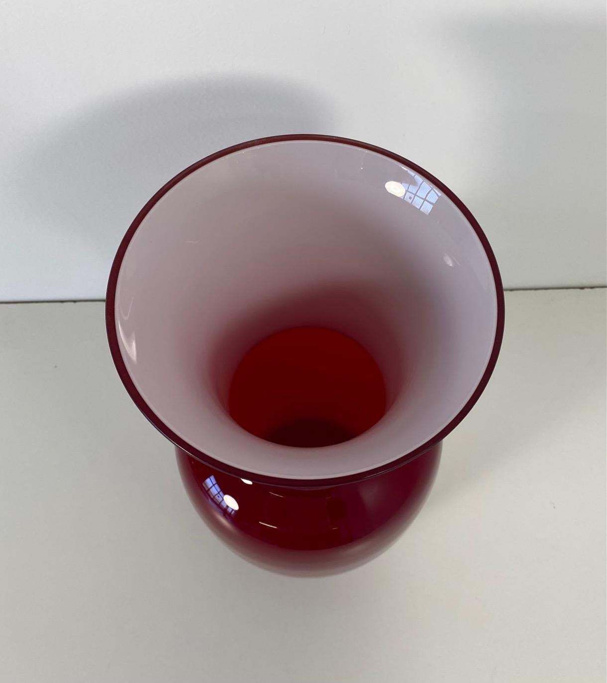 Italian Red And White Murano Glass Vase By Venini photo Home Decor
