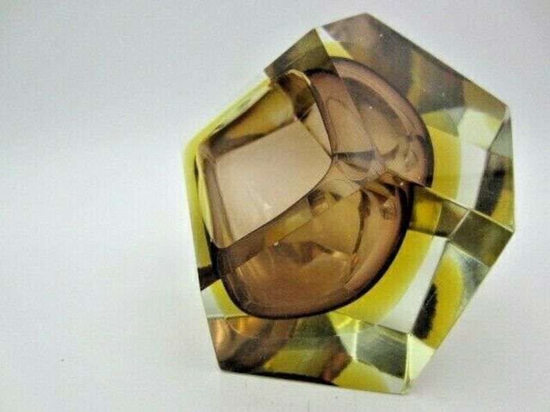 Flavio Poli Brown Amber Sommerso Diamond Faceted Murano Glass Bowl photo Home Decor