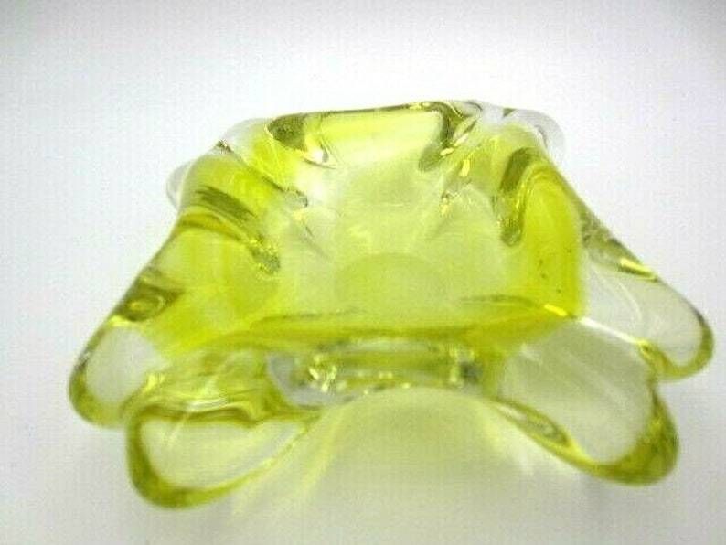 Mid Century Murano Freeform Yellow Sommerso Art Glass Bowl 1960s Retro