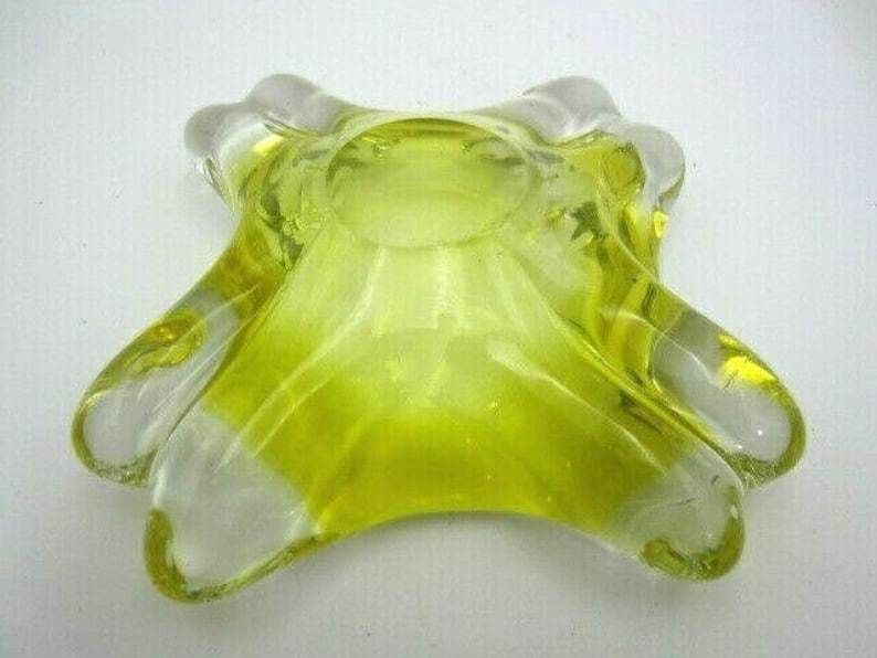 Mid Century Murano Freeform Yellow Sommerso Art Glass Bowl 1960s Retro photo vinterior