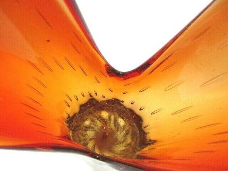 Murano 41cm Tall Red Amberina Venus Fly Trap Sommerso Art Glass Vase C1950s photo vinterior