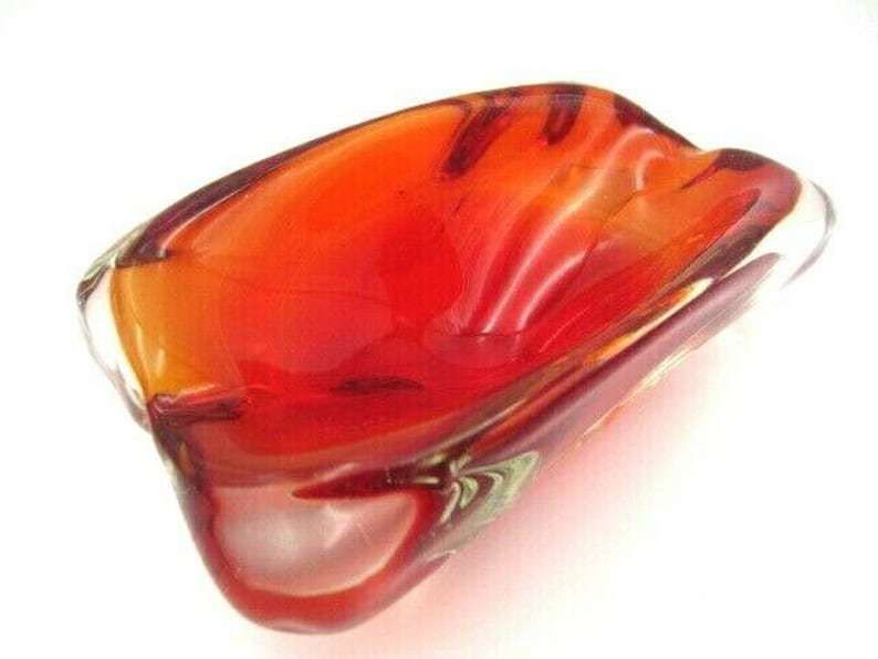 Red Lobed Murano Sommerso Art Glass Bowl Freeform Stunning Murano Sommerso photo 65.0