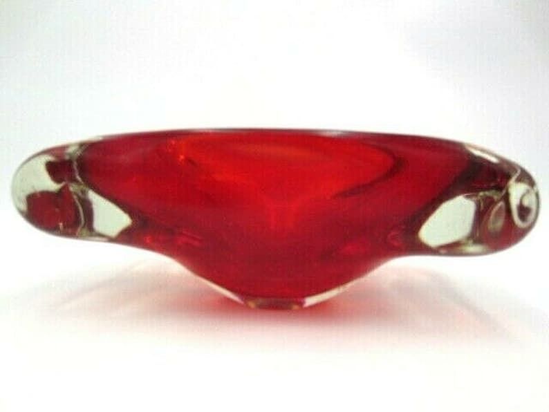 Red Lobed Murano Sommerso Art Glass Bowl Freeform Stunning Murano Sommerso photo buy