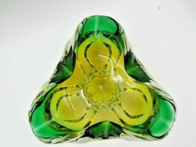 Sommerso Chribska Green And Orange Freeform Art Glass Bowl Dish photo Home Decor