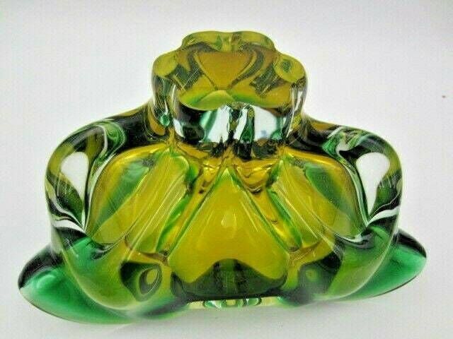 photo furniture Sommerso Chribska Green And Orange Freeform Art Glass Bowl Dish