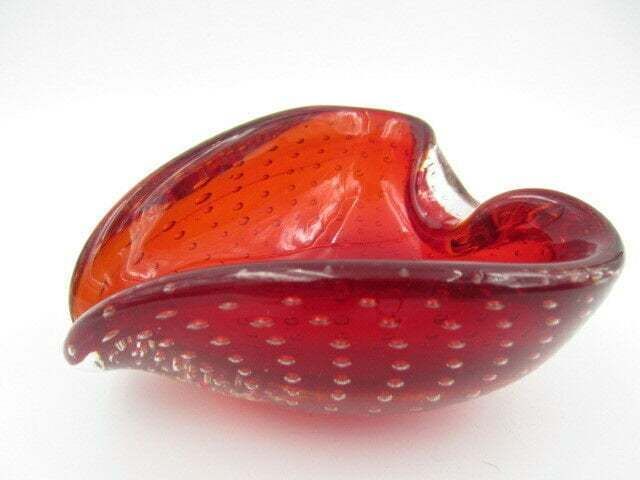 Love Heart Shape Murano Art Glass Sommerso Bubble Bowl Poli Seguso Era