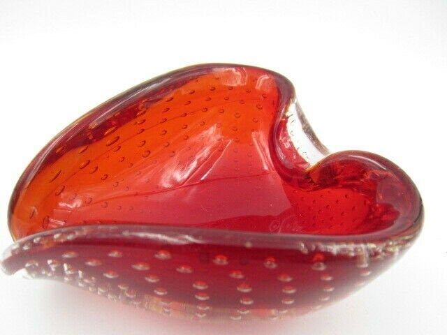 Love Heart Shape Murano Art Glass Sommerso Bubble Bowl Poli Seguso Era photo furniture