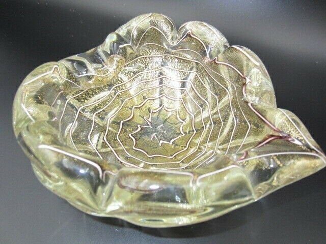 Barovier And Toso Heart Shape 24k Gold Leaf Zebrati Murano Glass Bowl photo Home Decor