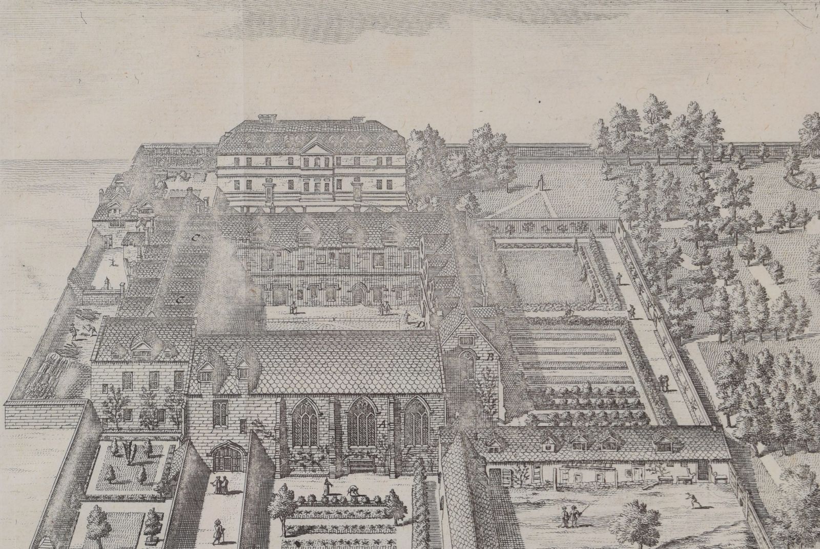 Pieter Van Der Aa (1659 1733), After David Loggan (1634–1692) Trinity College, Oxford (1727) photo for sale