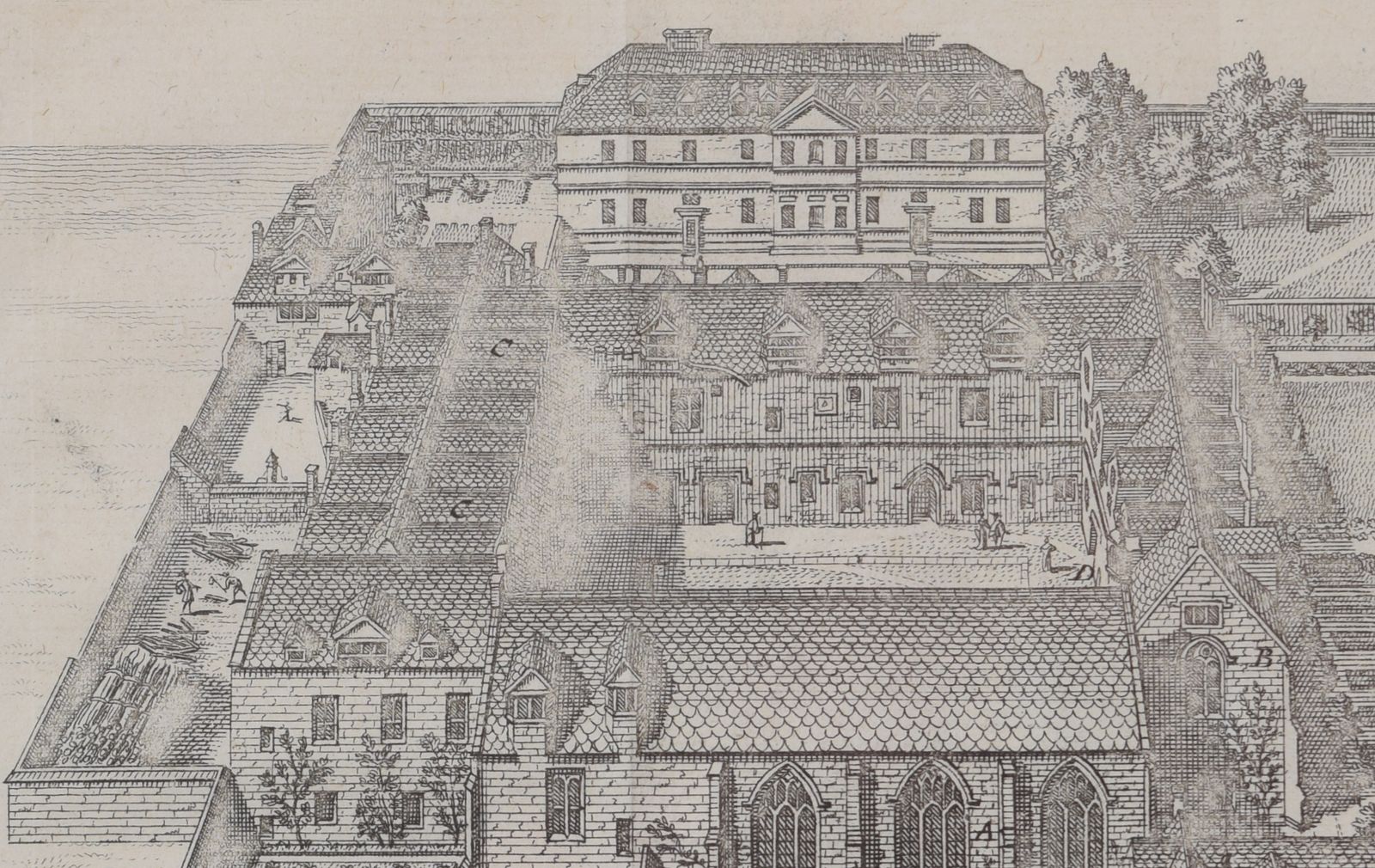 Pieter Van Der Aa (1659 1733), After David Loggan (1634–1692) Trinity College, Oxford (1727) photo 220.0