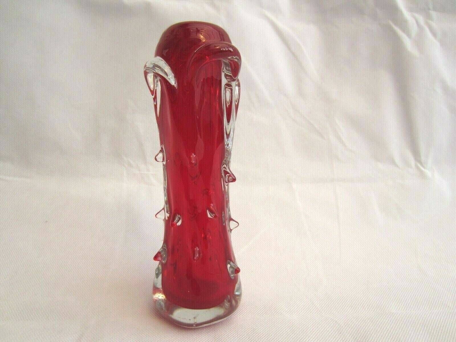 Vintage 1960s Czech Bohemian škrdlovice Jan Beránek Red Art Glass Vase photo Home Decor