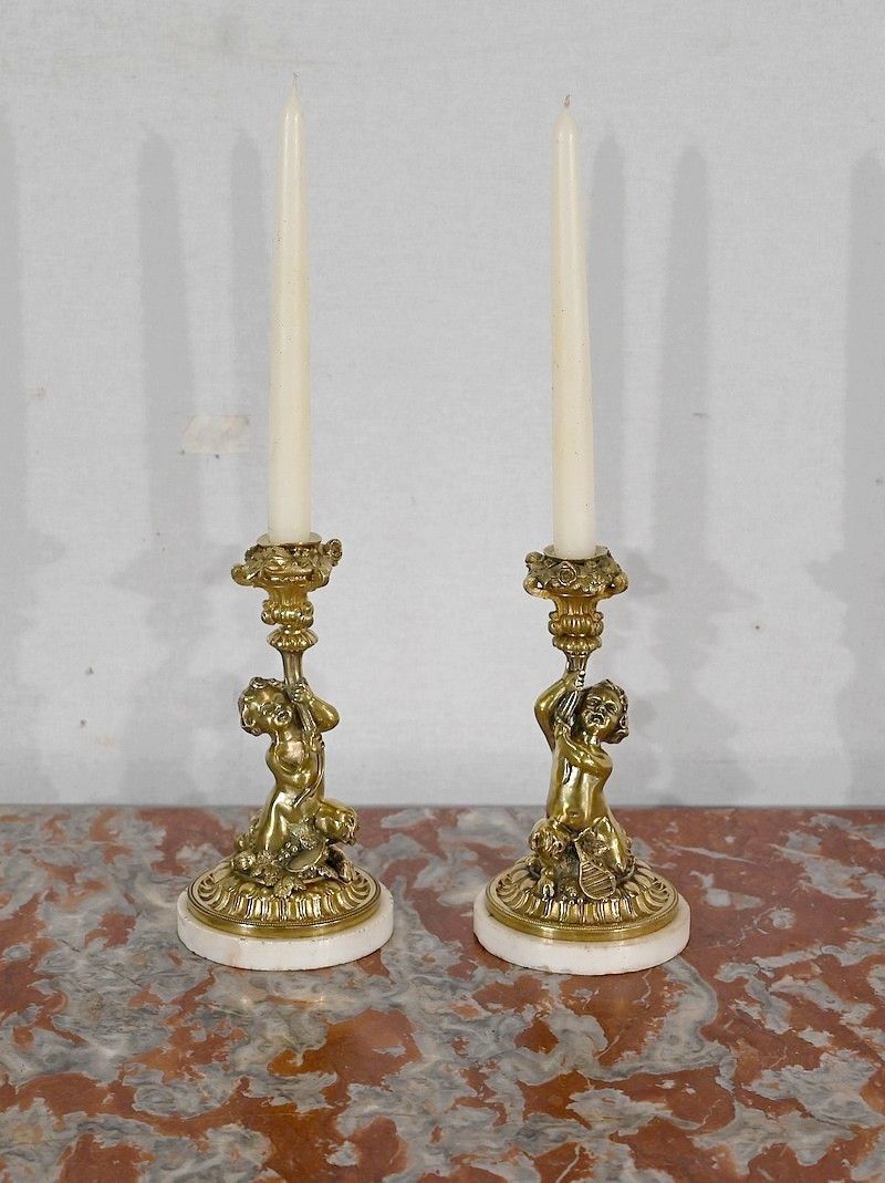 Pair Of Candlesticks In Gilt Bronze, Napoleon III Period, Mid 19th Century photo furniture