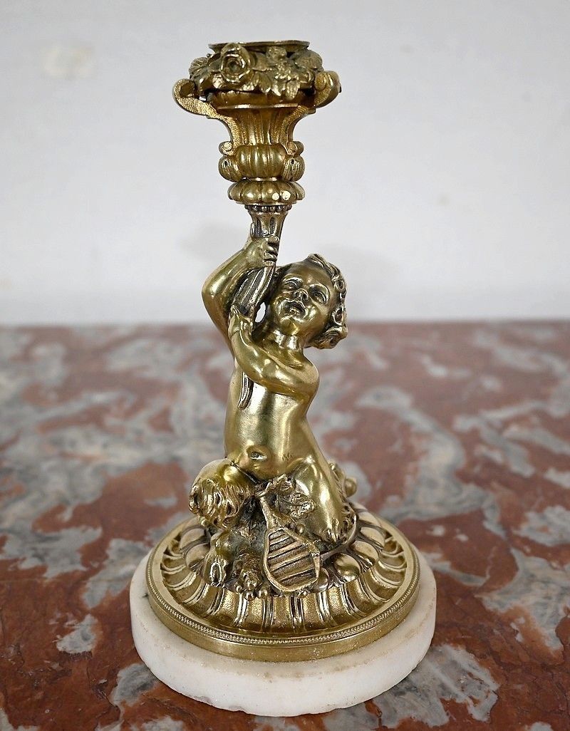 photo buy Pair Of Candlesticks In Gilt Bronze, Napoleon III Period, Mid 19th Century