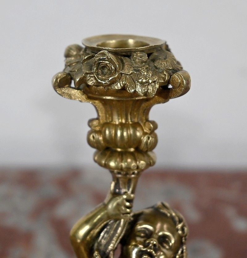 photo vintage Pair Of Candlesticks In Gilt Bronze, Napoleon III Period, Mid 19th Century