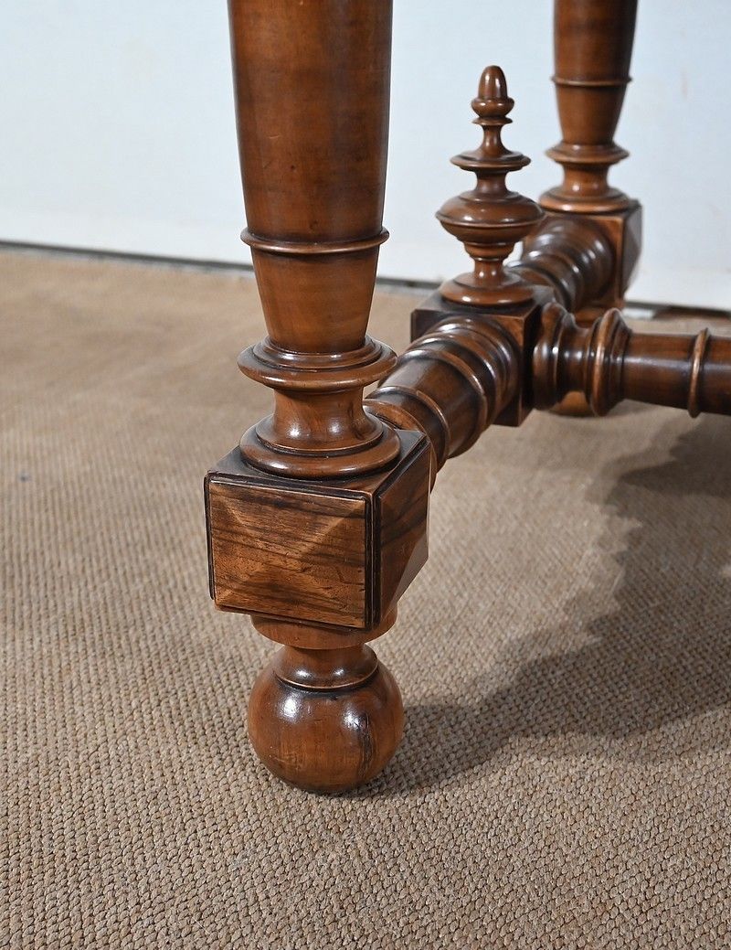4192.1 Game Table In Solid Walnut And Incarnat Turquin Marble, Louis XIII Style, Early 20th Century photo