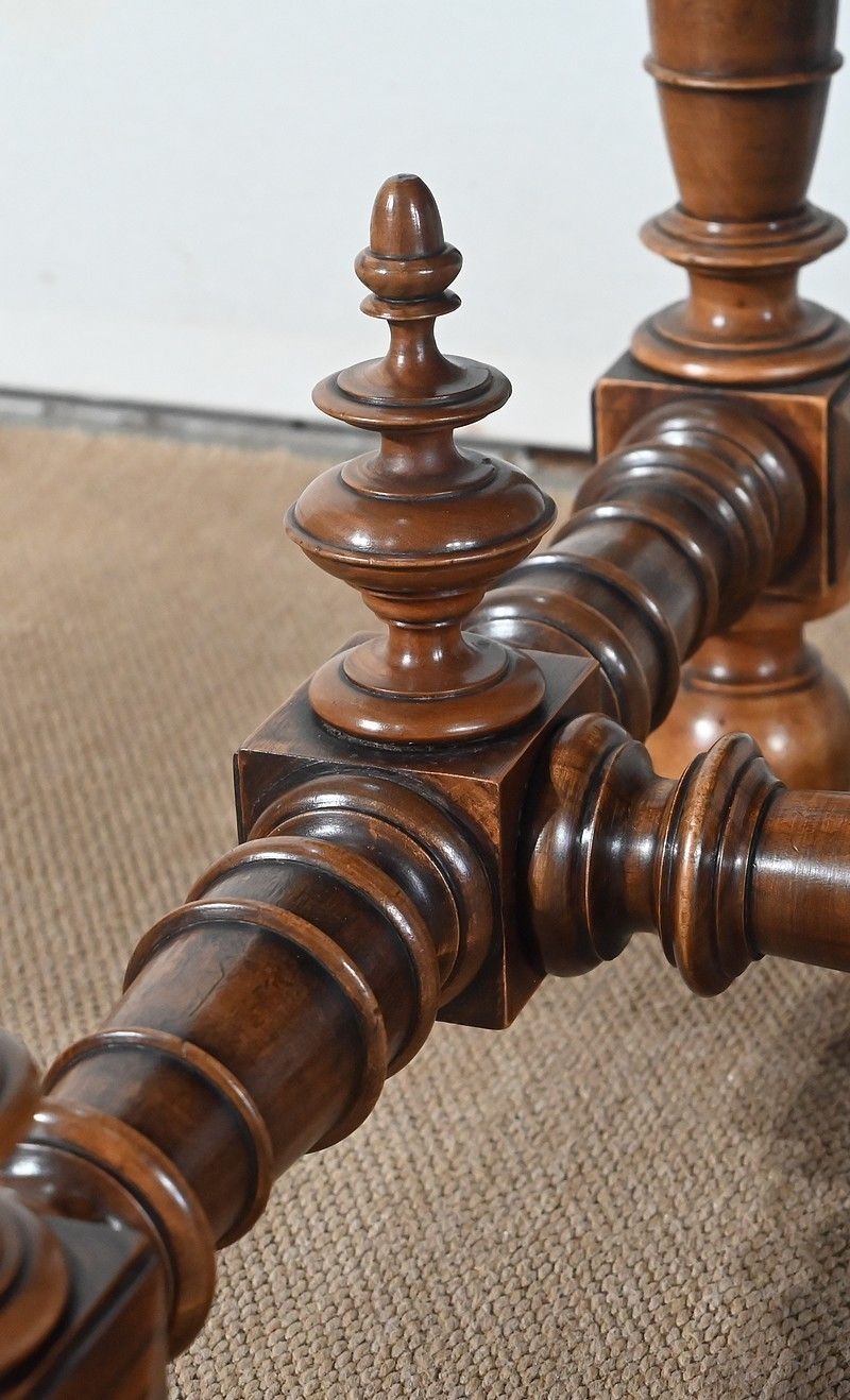 photo vinterior Game Table In Solid Walnut And Incarnat Turquin Marble, Louis XIII Style, Early 20th Century