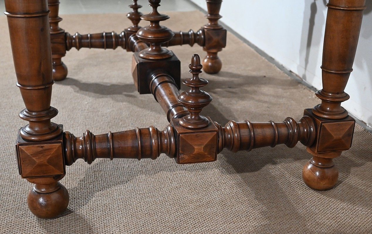 photo vintage Game Table In Solid Walnut And Incarnat Turquin Marble, Louis XIII Style, Early 20th Century
