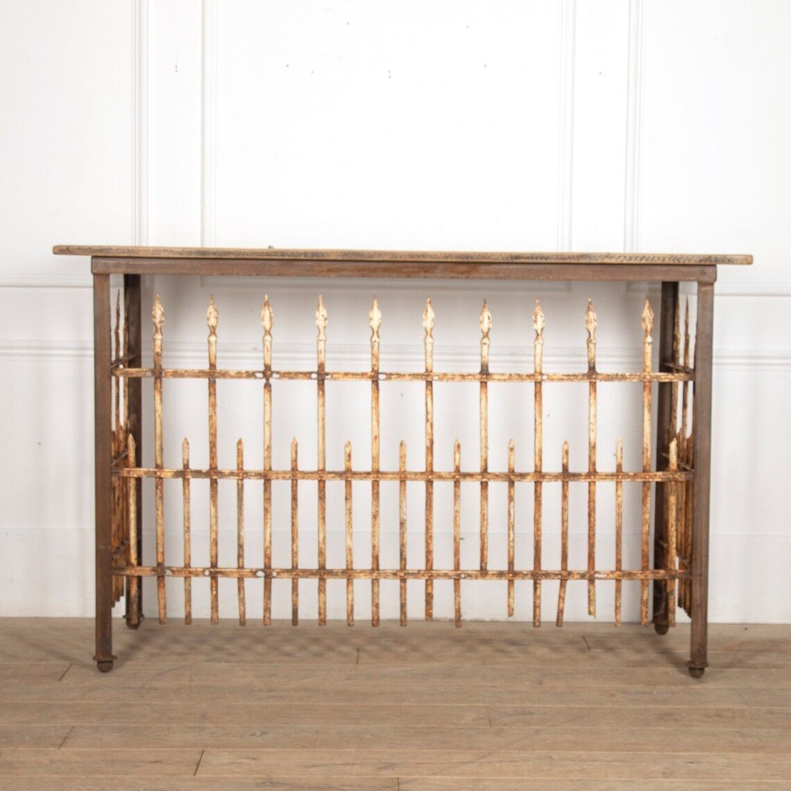 Fabulous Antique Early 20th Century French Wrought Iron And Wood Console Table photo furniture