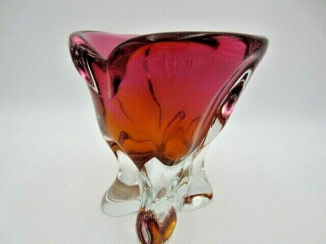 Hand Crafted Chribska Art Glass Vase Pink And Amber Czech photo Home Decor