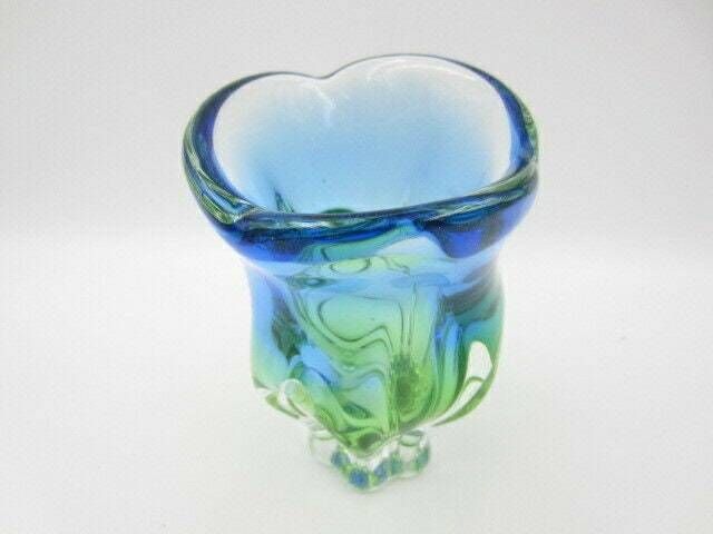 Beautiful Chribska Acid Green And Blue Sommerso Art Glass Tulip Vase photo buy