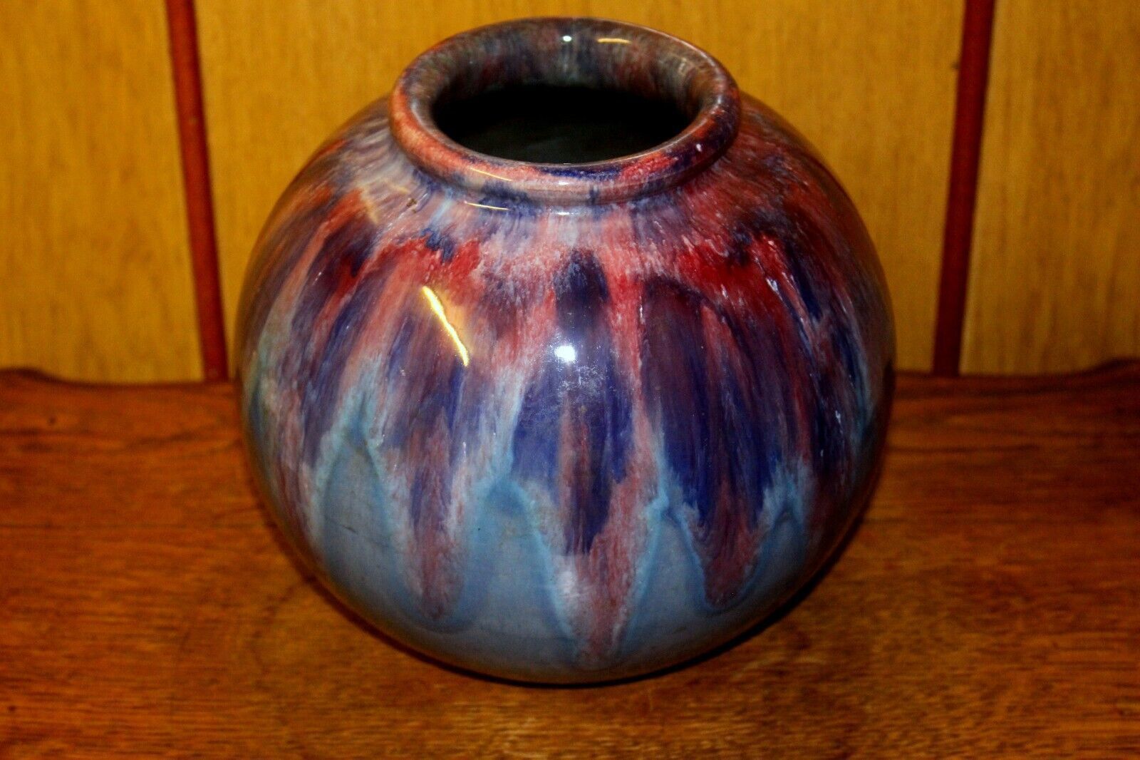 French Pottery Ceramic Heavy Bulbous Vase Glazed In Blue Colorful From 1940 photo furniture