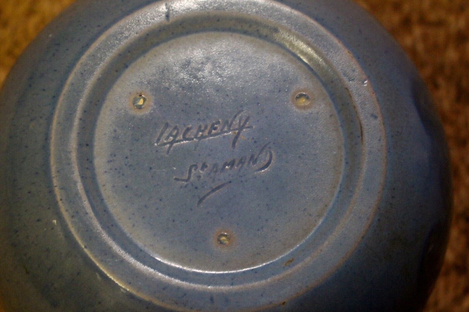 French Pottery Ceramic Heavy Bulbous Vase Glazed In Blue Colorful From 1940 photo vintage