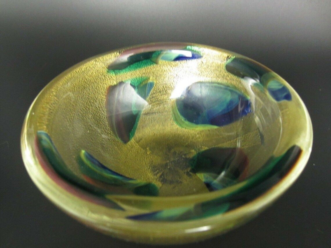 Archimede Seguso Gold Dust "Macchie Ambra Verde" Art Glass Murano Bowl 50s Find photo buy