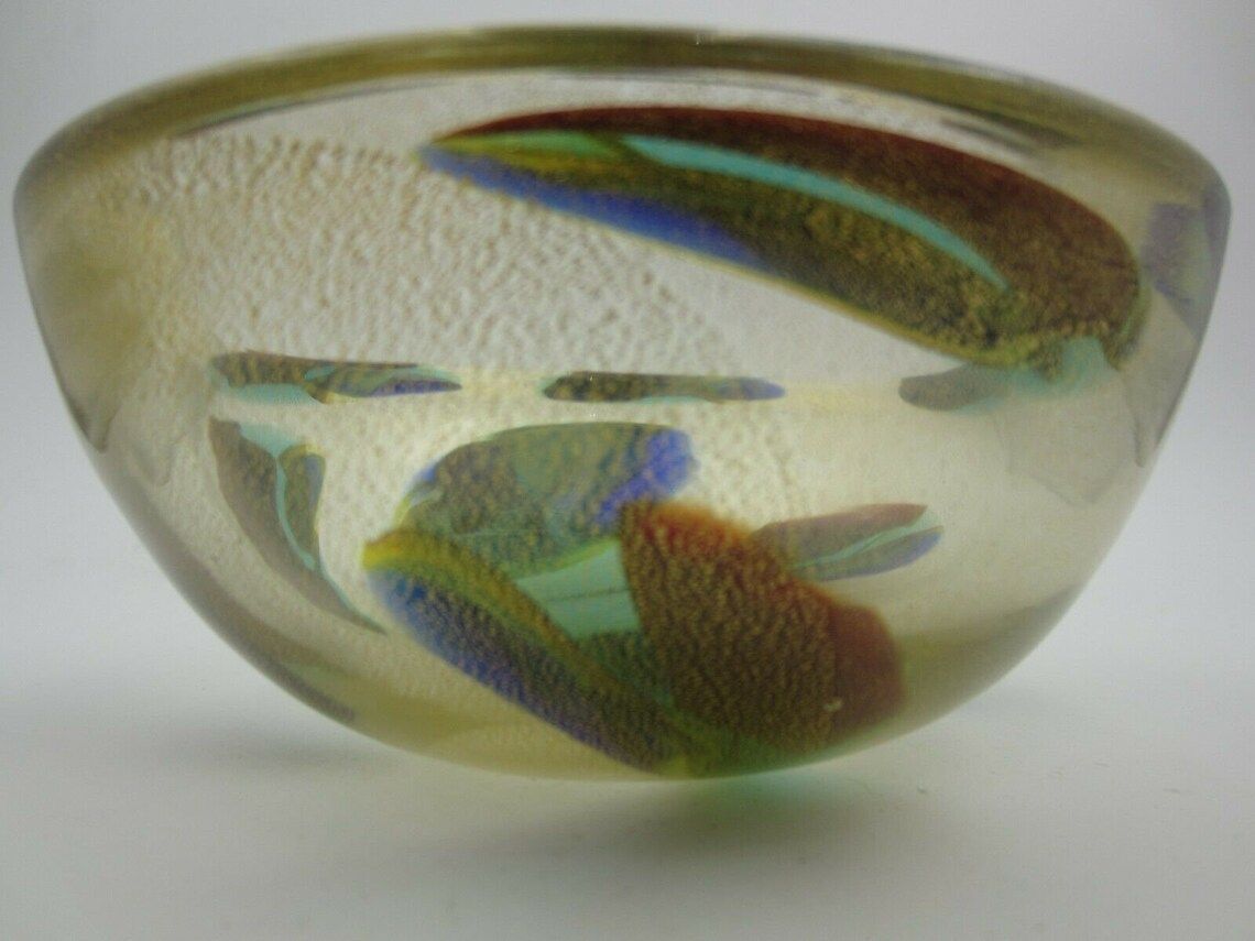 Archimede Seguso Gold Dust "Macchie Ambra Verde" Art Glass Murano Bowl 50s Find photo vintage